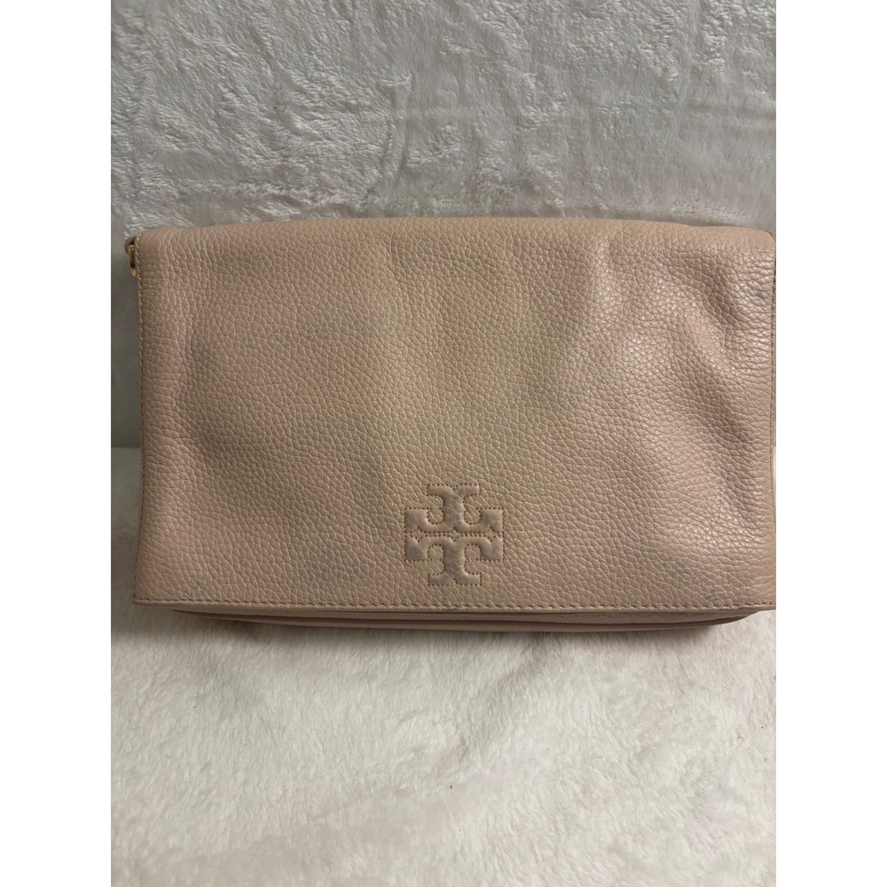 Tory Burch Thea Flat Wallet Crossbody Bag Pink Pebbled Leather Tassel Clutch